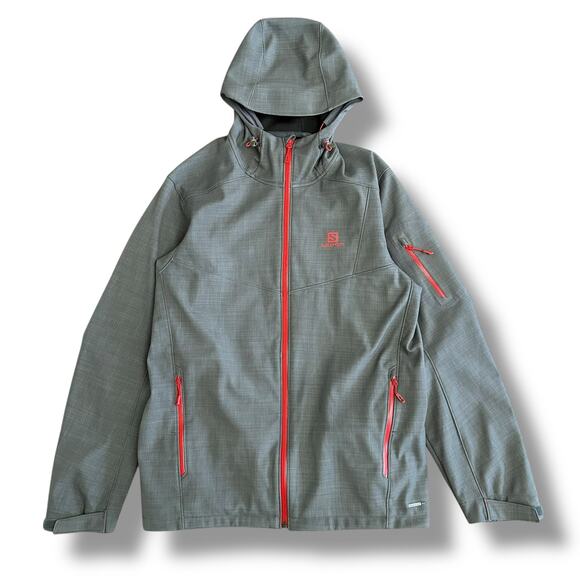 Salomon‎ Men’s L AdvancedSkin Dry 10K/10K Softshell Hooded Jacket Gray Red - Picture 2 of 11